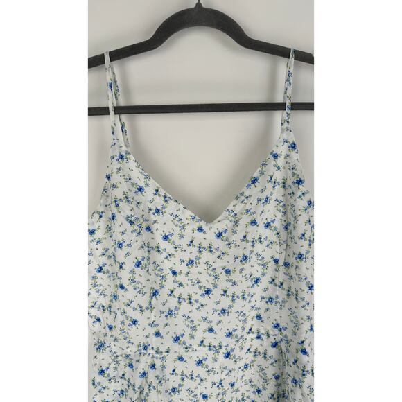 Aqua Womens Linen Blend Sleeveless Floral Print V Neck Romper SIze XL White Blue - Picture 4 of 11